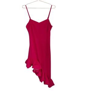 Jewel Badgley Mischka Pink Ruffle Hem Cocktail Dress